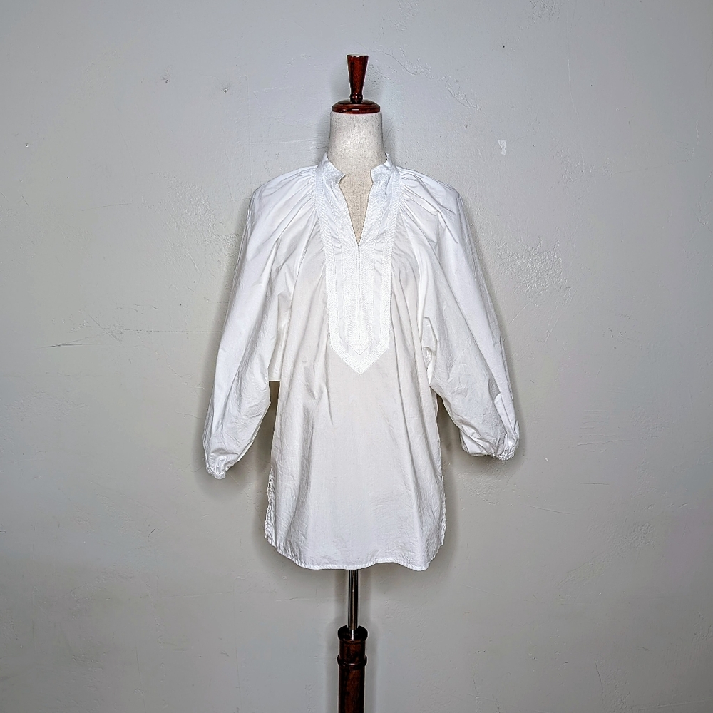 Tory Burch White Cotton Poplin Balloon Sleeve Tunic Top Size XS